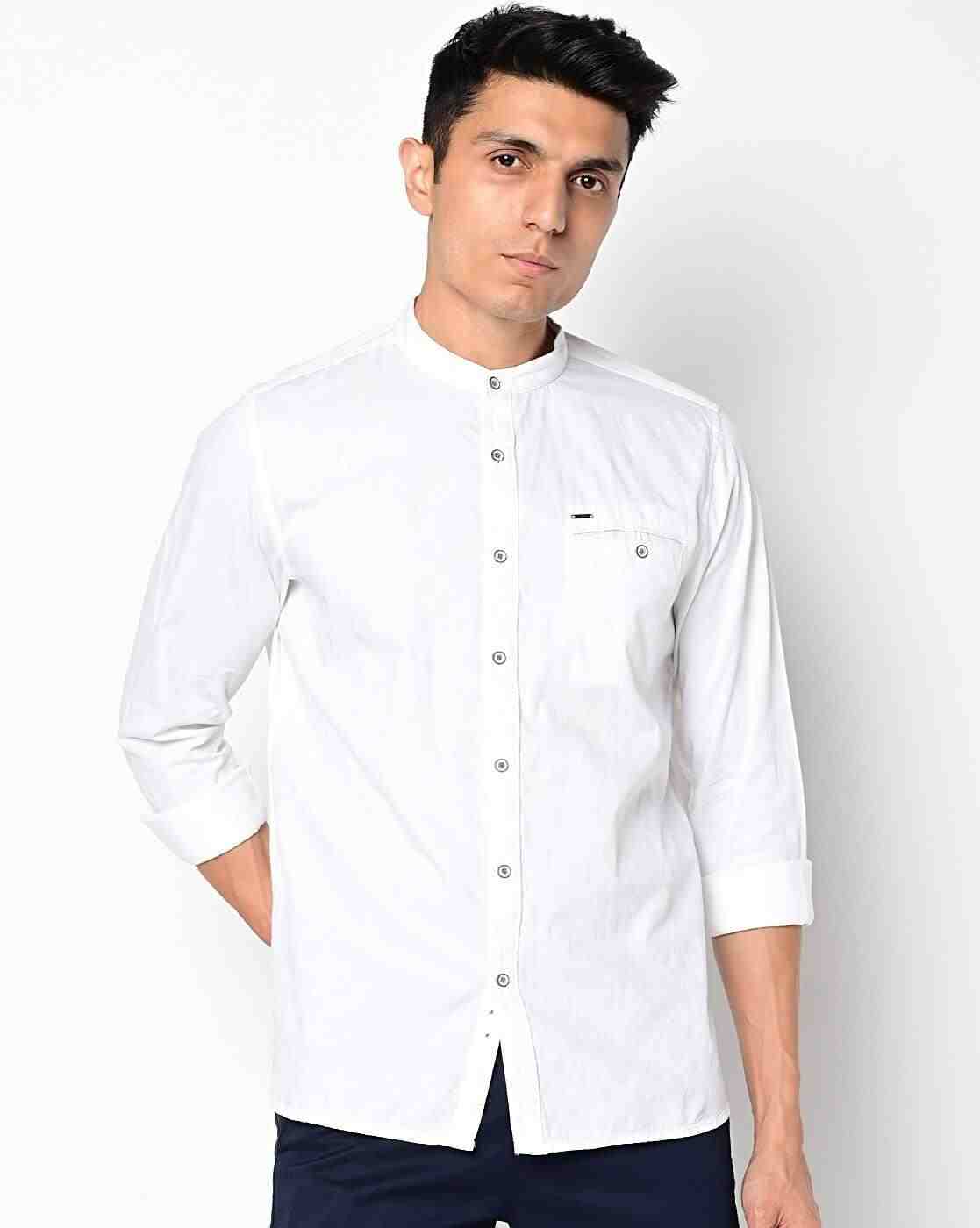 Lee Cooper | Band Collar Shirt with Buttoned Welt Pocket|0