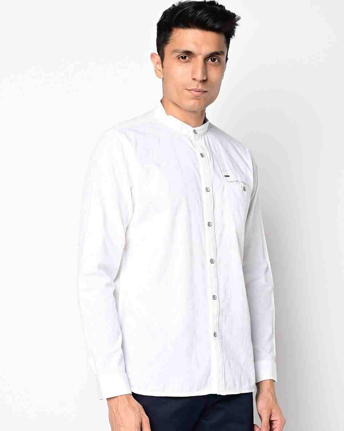 Lee Cooper | Band Collar Shirt with Buttoned Welt Pocket|1