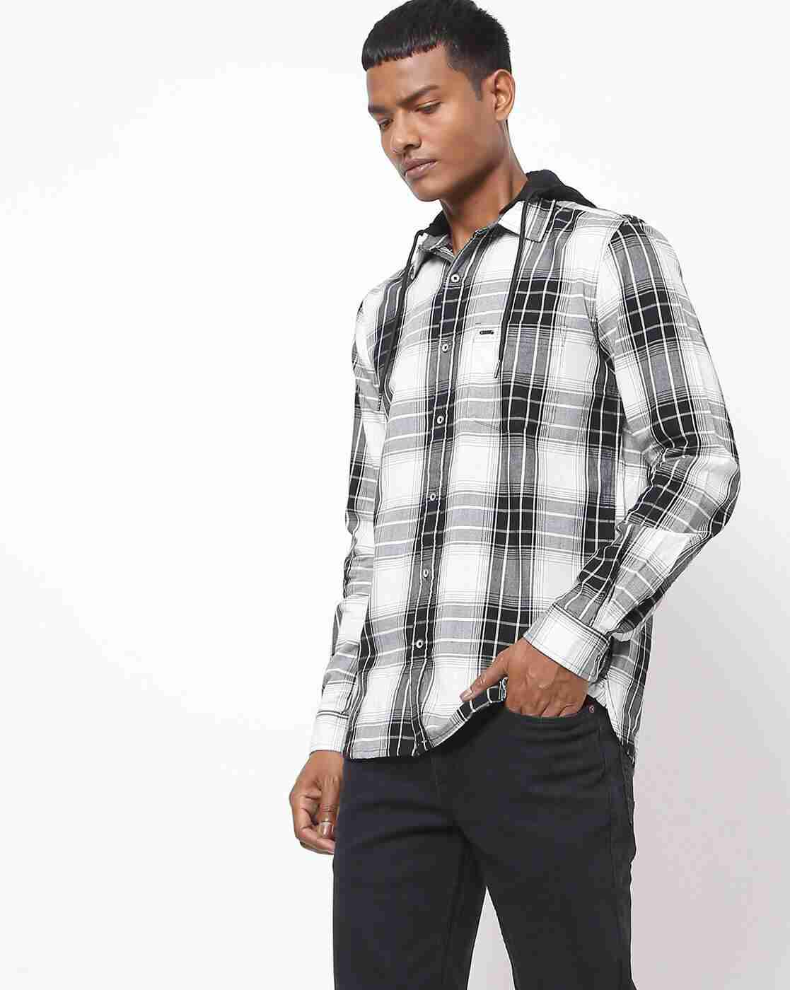 Lee Cooper | Checked Hooded Shirt with Patch Pocket|0