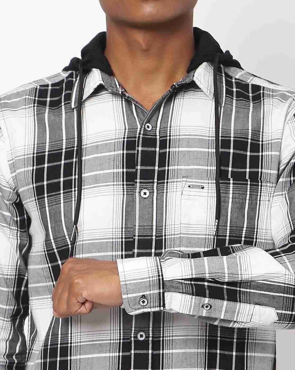 Lee Cooper | Checked Hooded Shirt with Patch Pocket|3