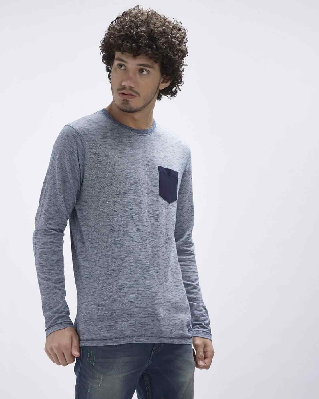 Lee Cooper | Heathered Crew-Neck T-shirt with Patch Pocket|2
