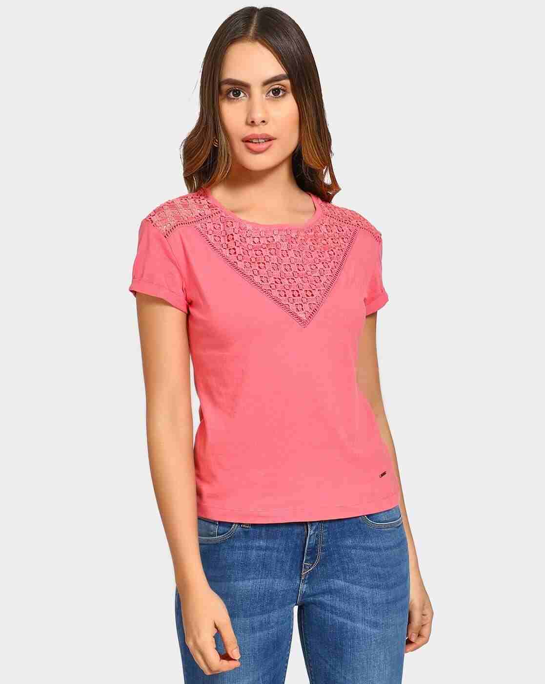 Lee Cooper | Crew-Neck T-shirt with Lace Panel|0