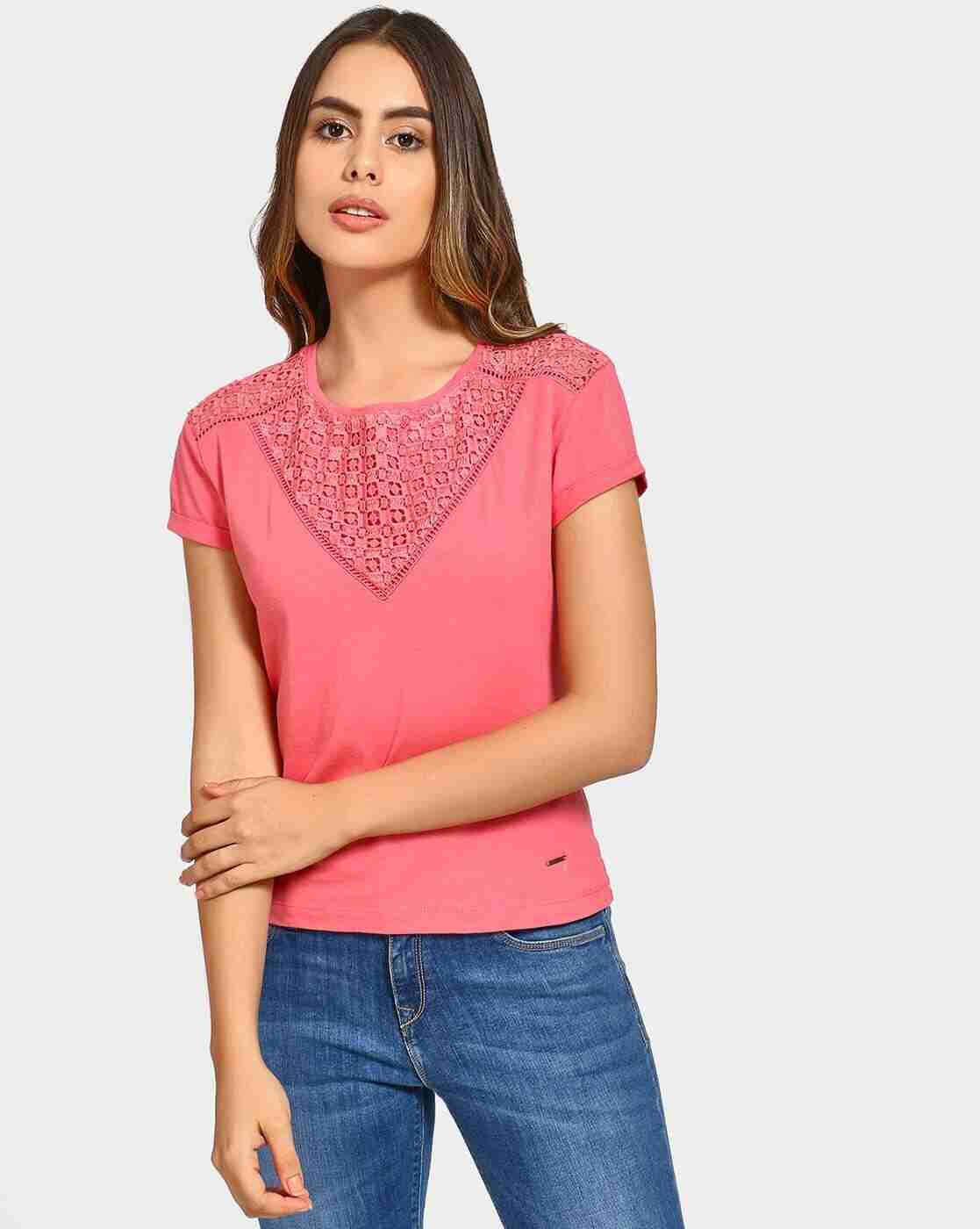 Lee Cooper | Crew-Neck T-shirt with Lace Panel|1