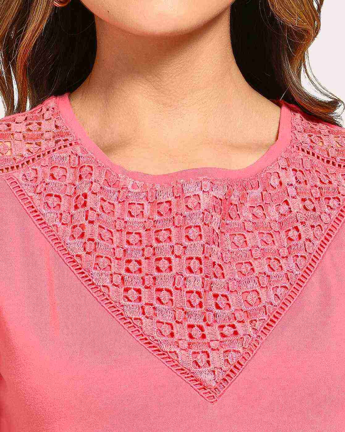 Lee Cooper | Crew-Neck T-shirt with Lace Panel|4