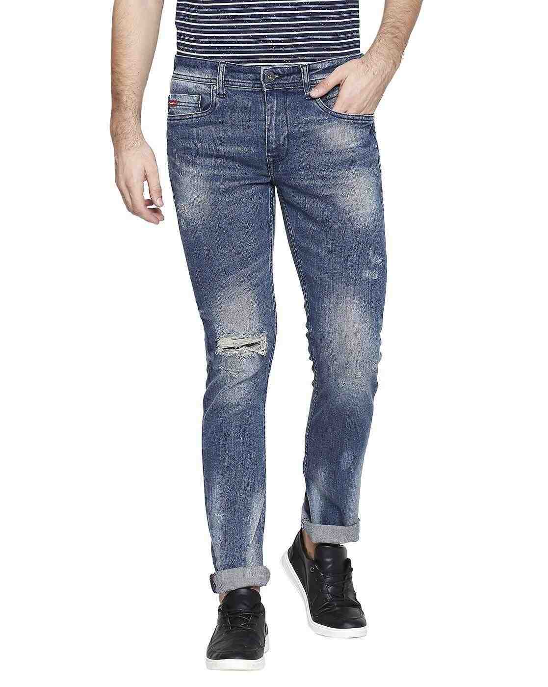 Lee Cooper | Men Distressed Low-Rise Washed Slim Fit Jeans|0
