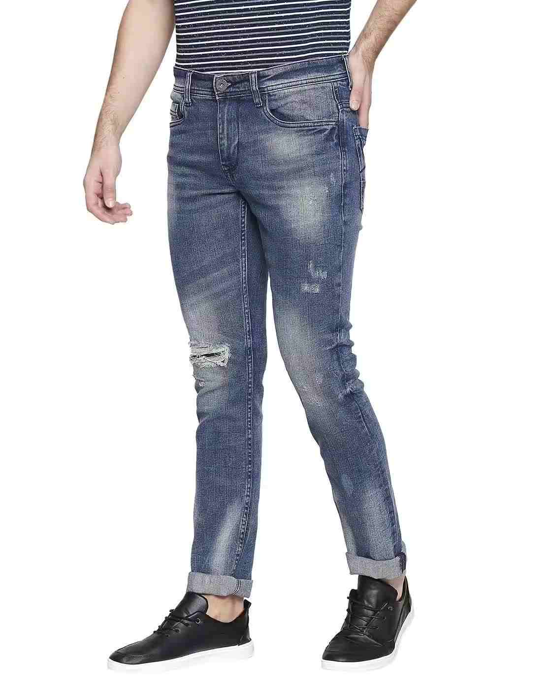 Lee Cooper | Men Distressed Low-Rise Washed Slim Fit Jeans|1