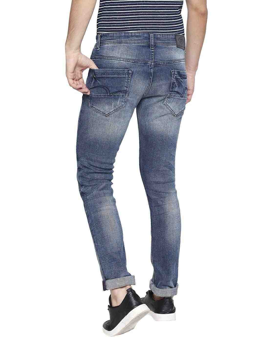 Lee Cooper | Men Distressed Low-Rise Washed Slim Fit Jeans|2