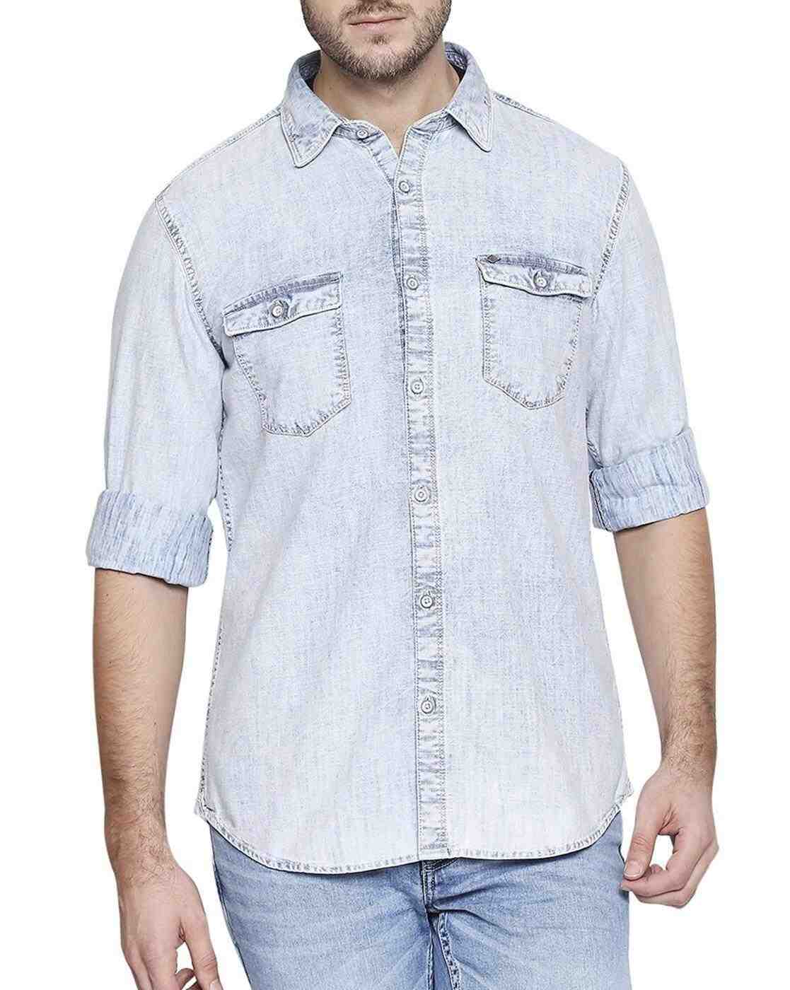 Lee Cooper | Washed Denim Shirt with Flap Pockets|0