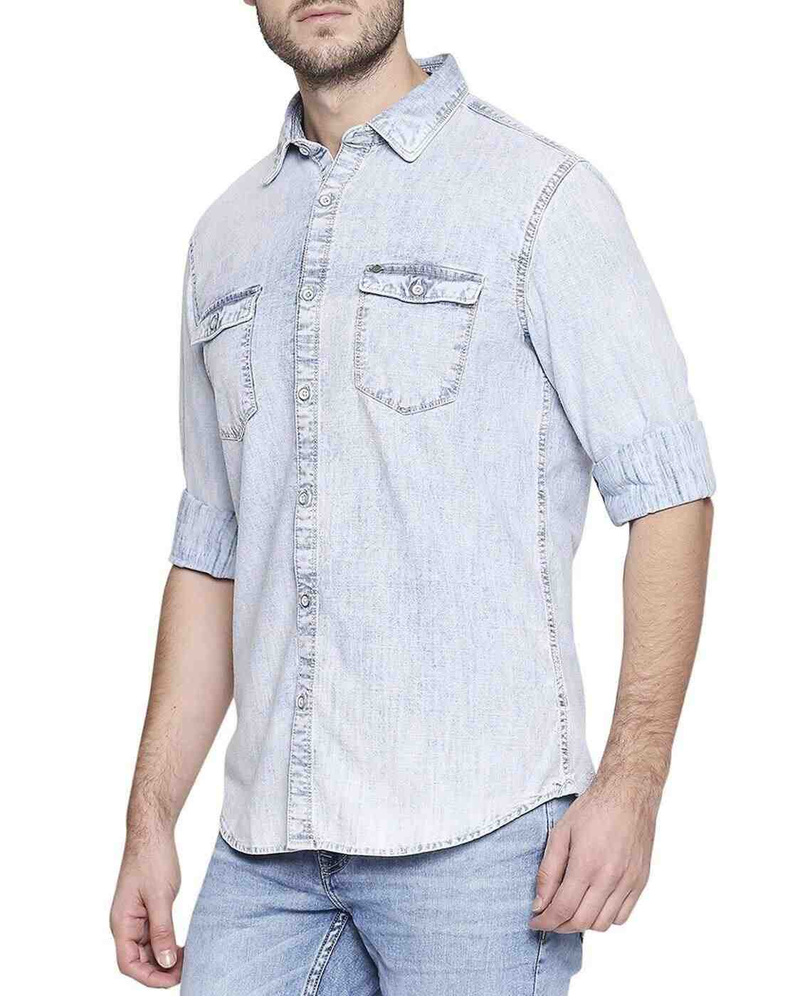 Lee Cooper | Washed Denim Shirt with Flap Pockets|1