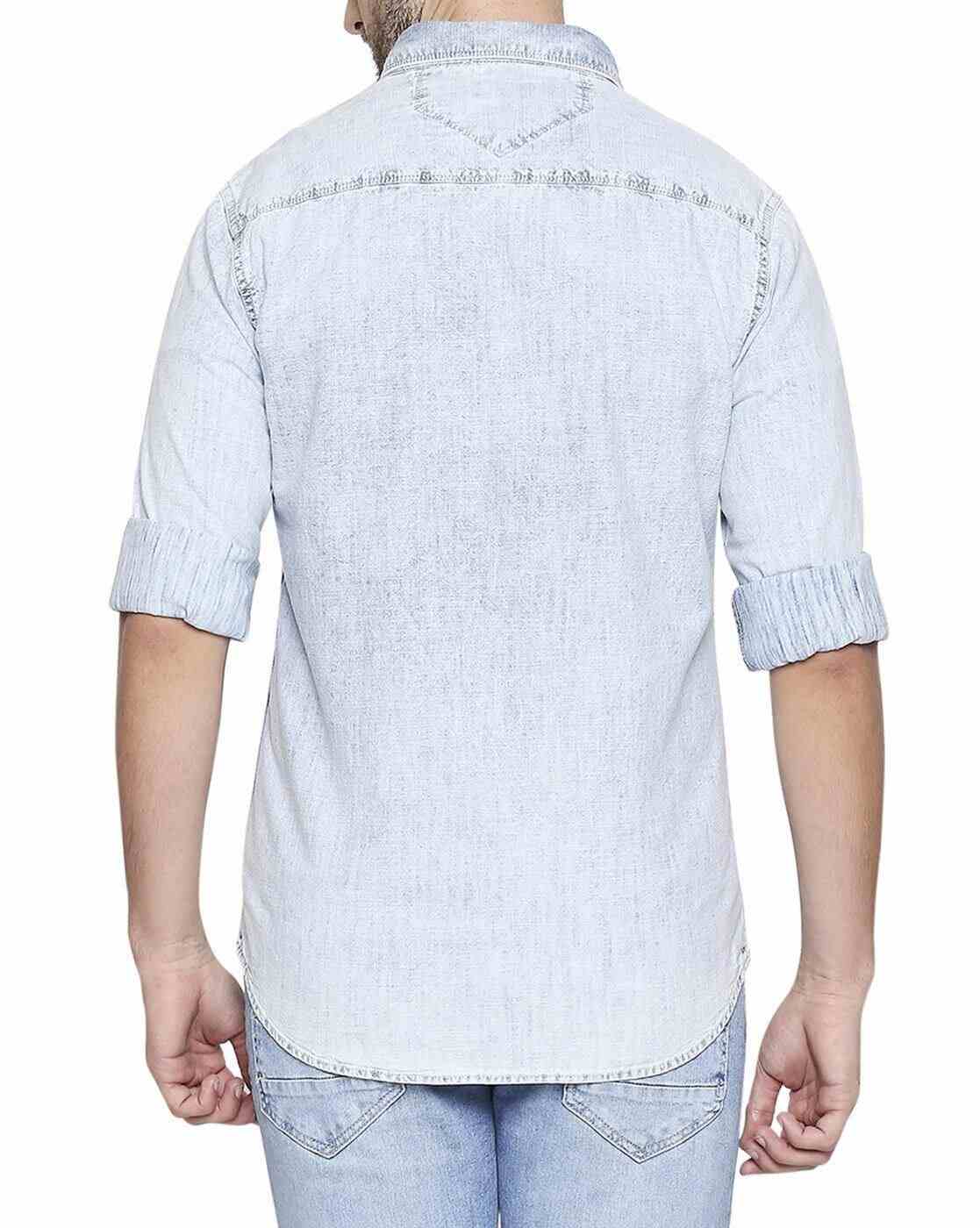 Lee Cooper | Washed Denim Shirt with Flap Pockets|2