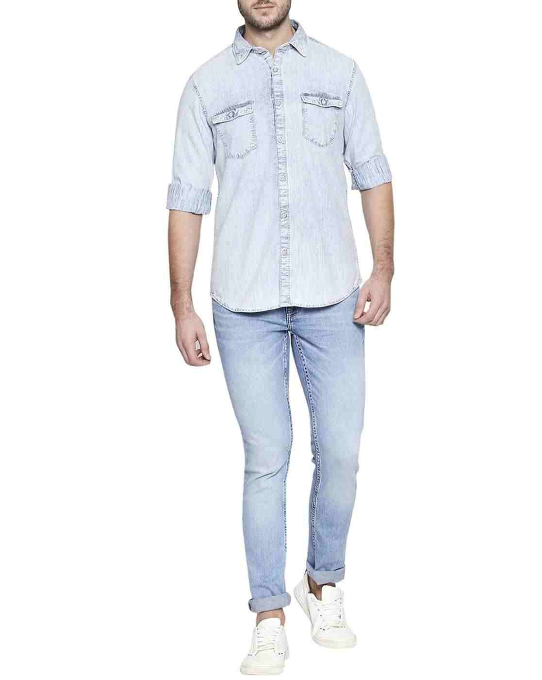 Lee Cooper | Washed Denim Shirt with Flap Pockets|3