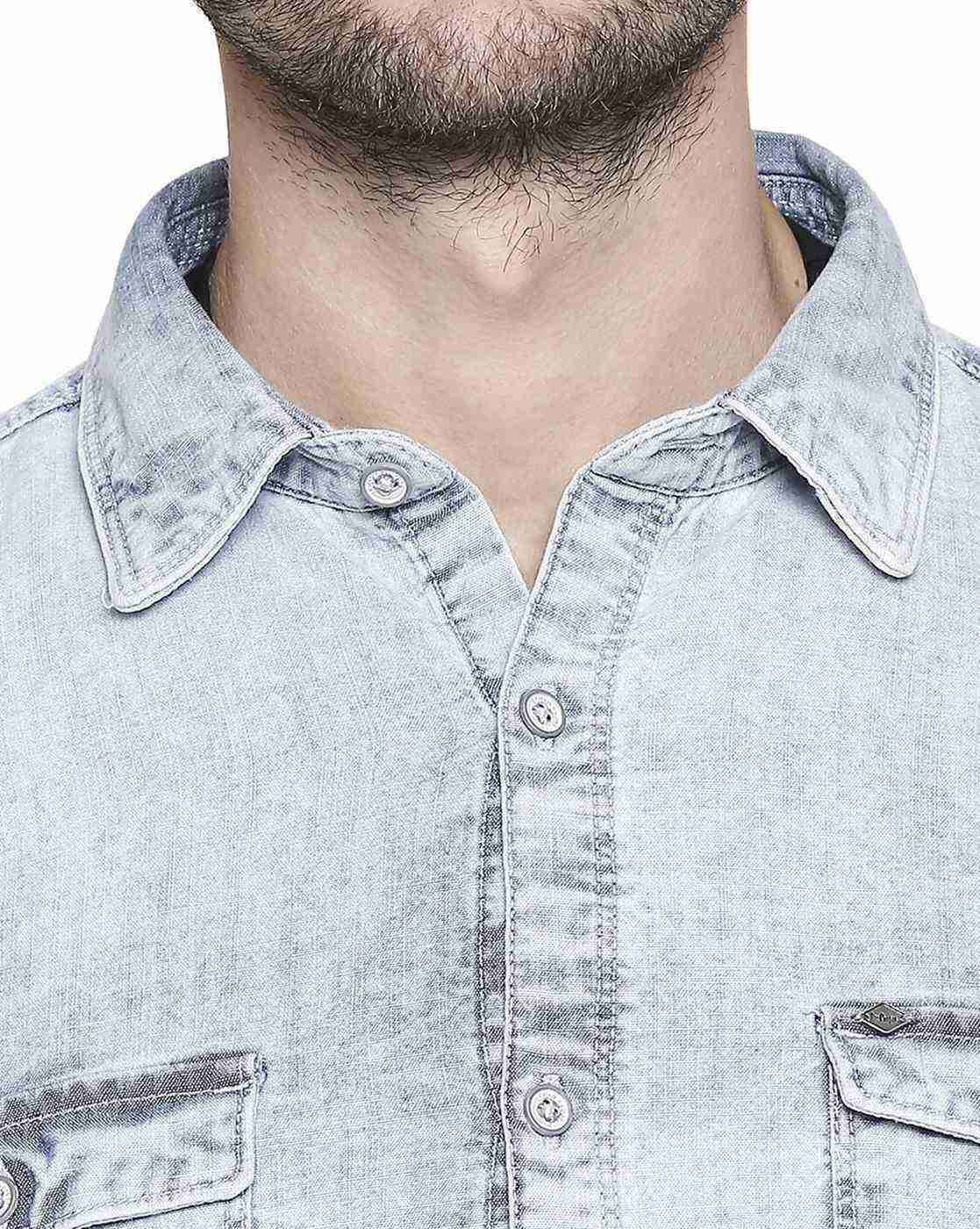 Lee Cooper | Washed Denim Shirt with Flap Pockets|4