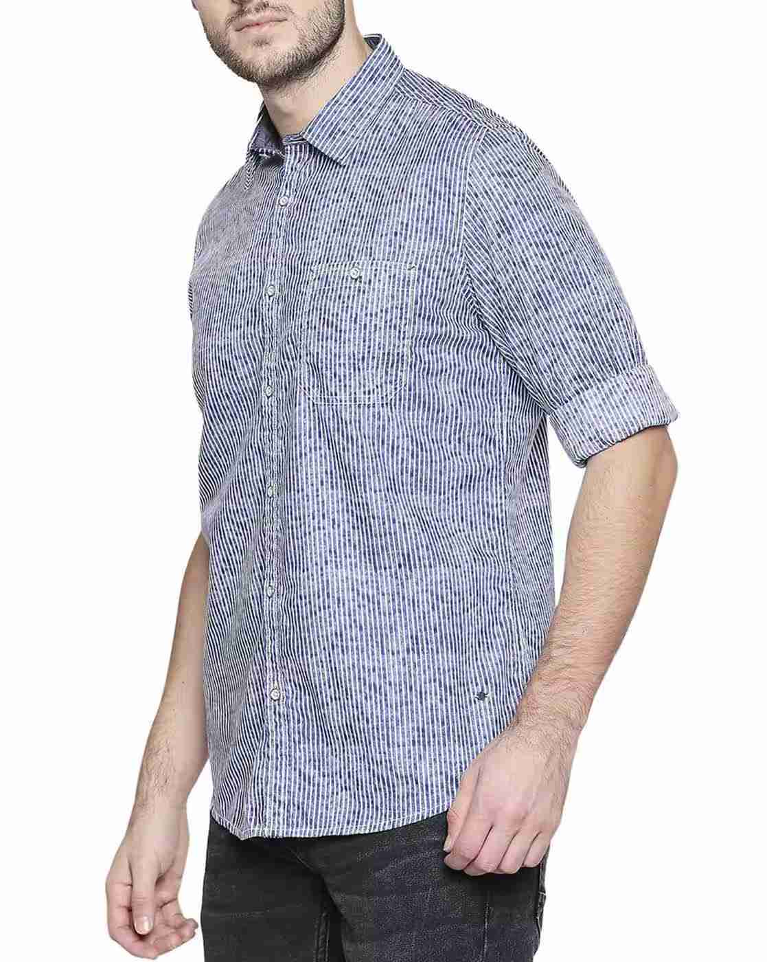 Lee Cooper | Washed Striped Shirt with Patch Pocket|1