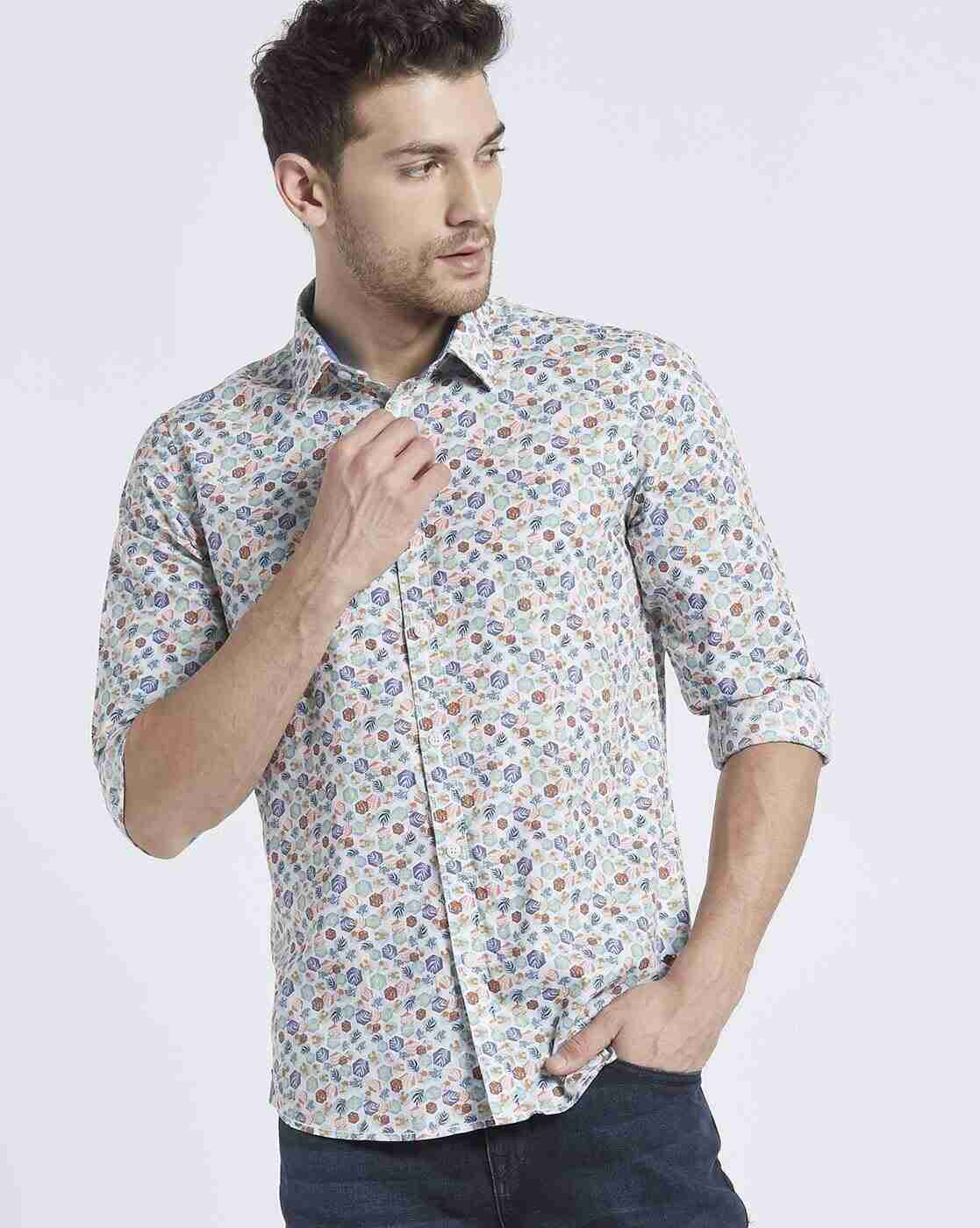 Lee Cooper | Printed Cotton Shirt with Spread Collar|0