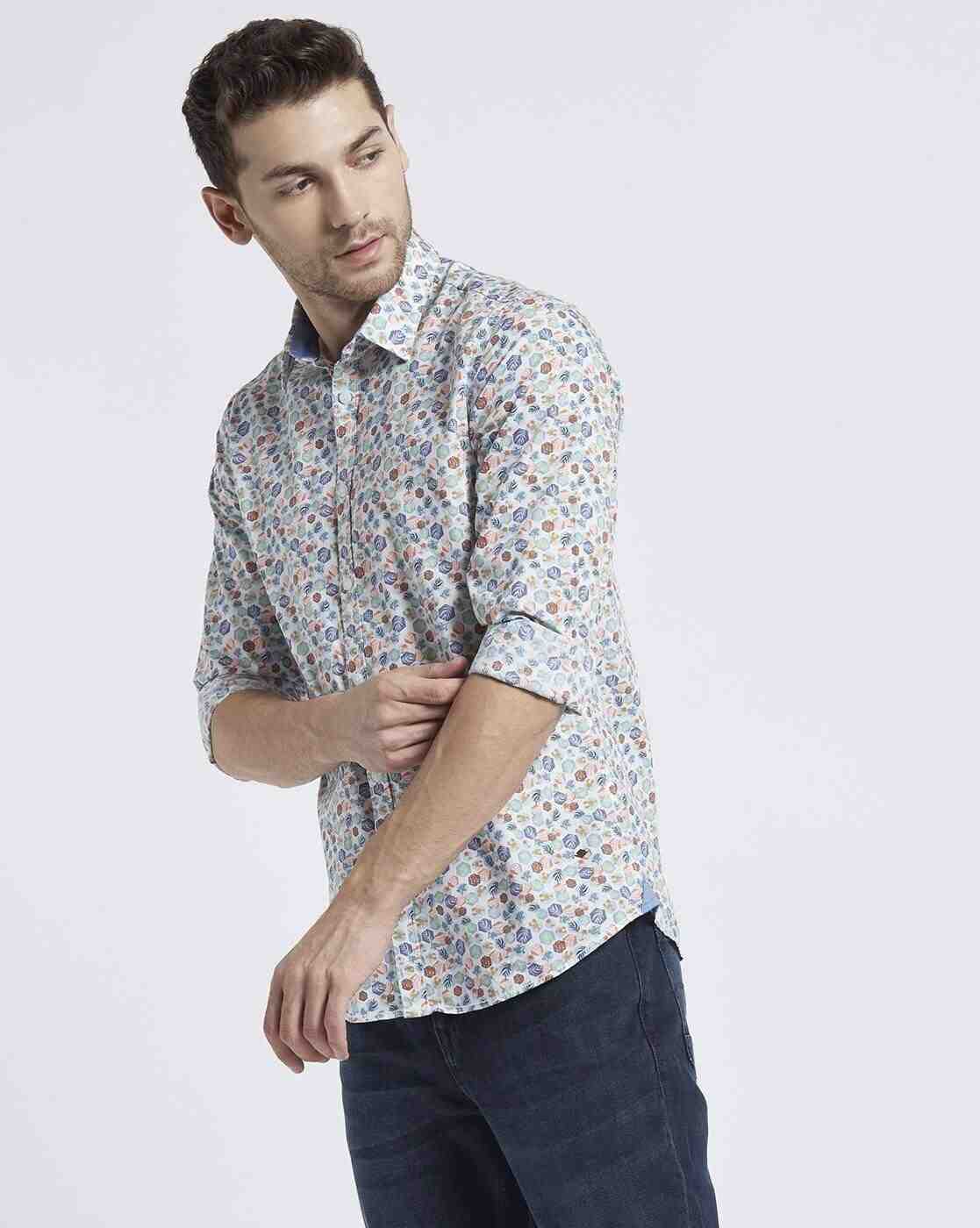 Lee Cooper | Printed Cotton Shirt with Spread Collar|1