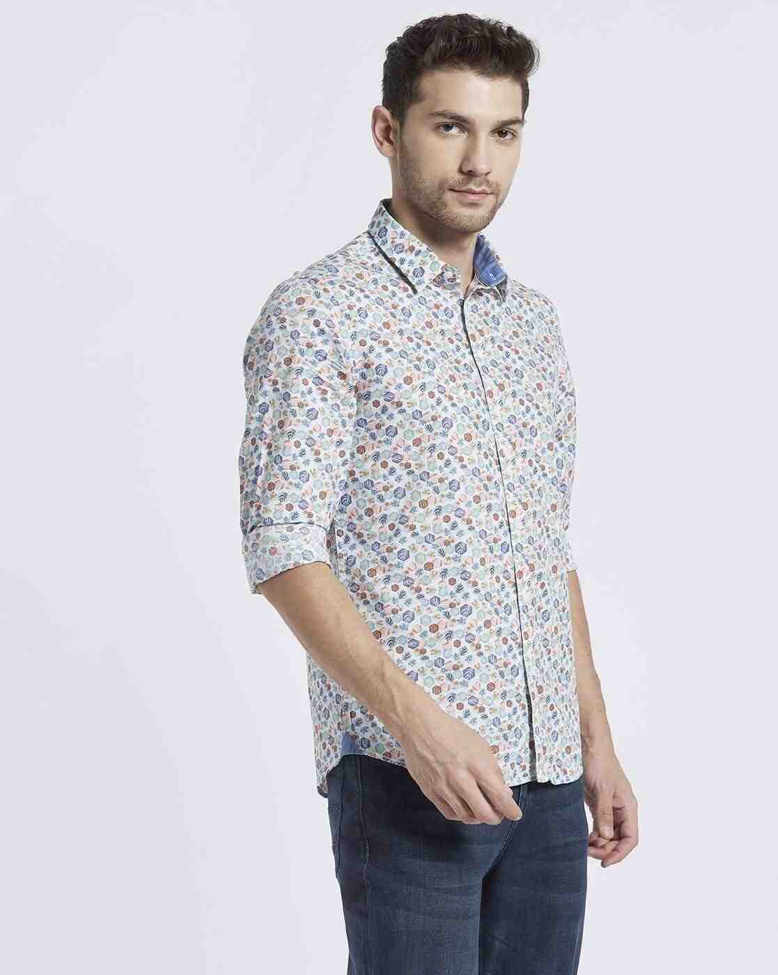 Lee Cooper | Printed Cotton Shirt with Spread Collar|2