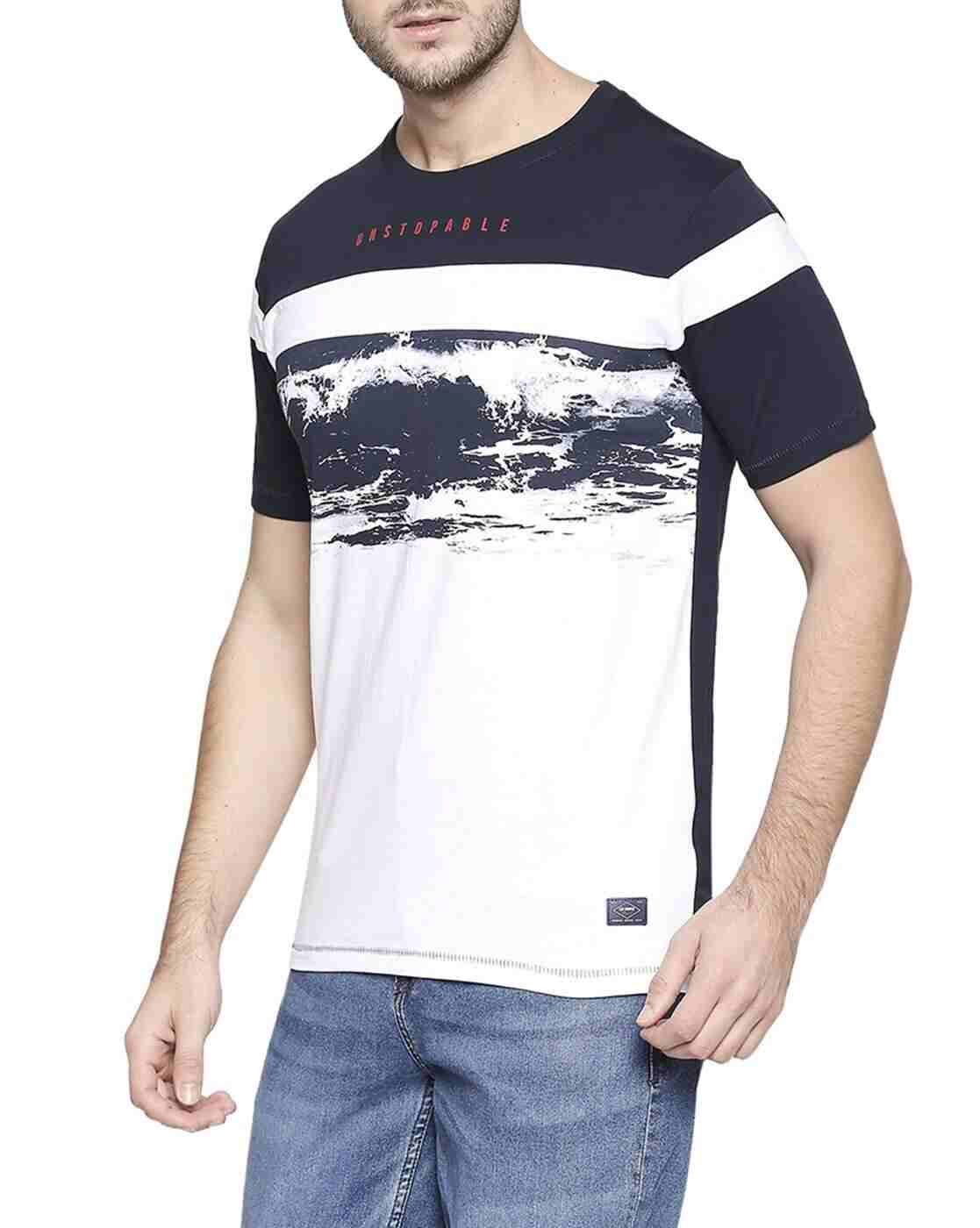 Lee Cooper | Graphic Print Colourblock Crew-Neck T-shirt|1