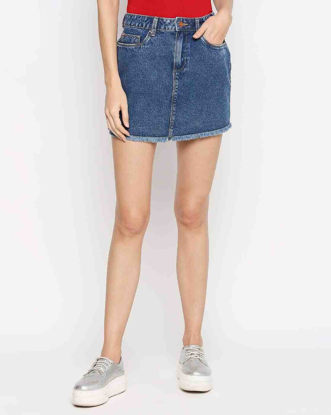 Lee Cooper | Denim Straight Skirt with Frayed Hem|0