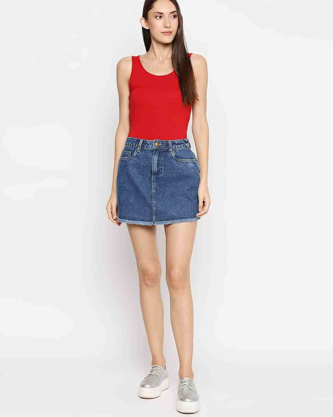 Lee Cooper | Denim Straight Skirt with Frayed Hem|3