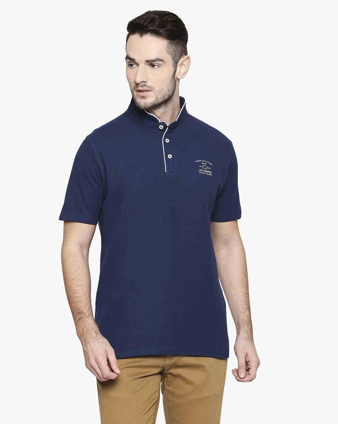 Cotton T-shirt with Band Collar