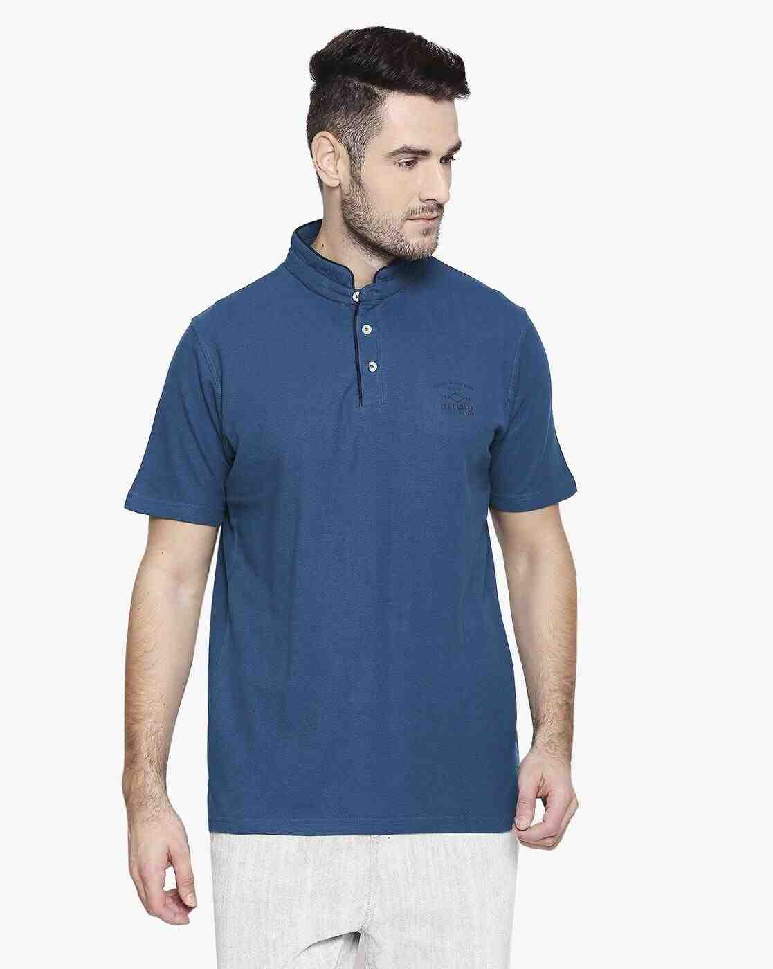 Cotton T-shirt with Band Collar