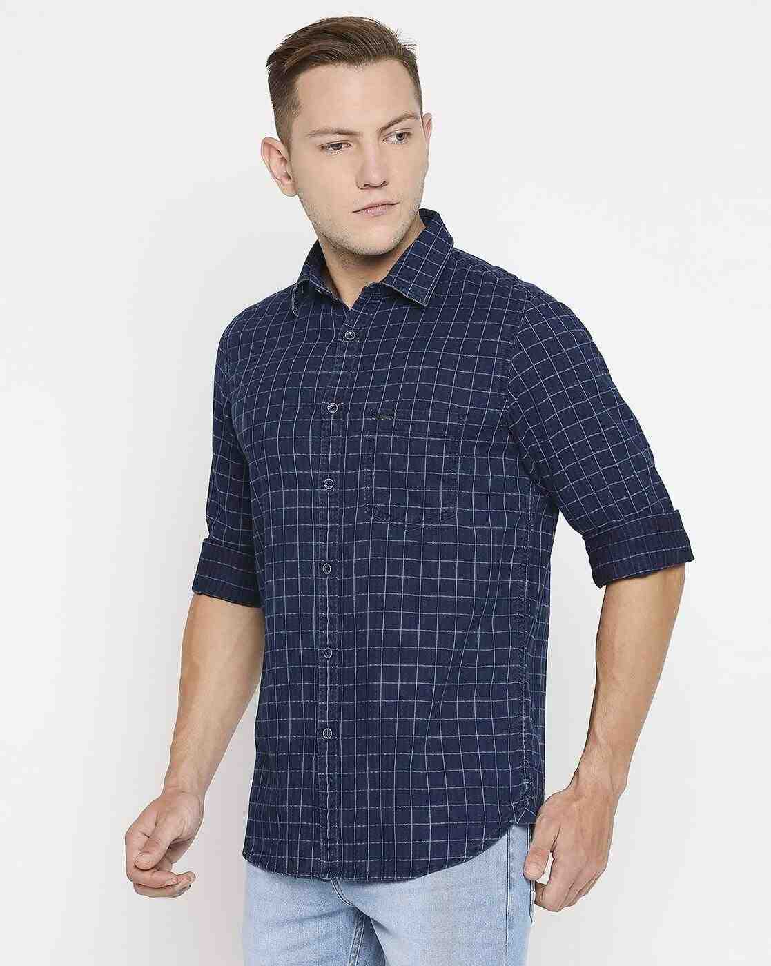 Lee Cooper | Checked Cotton Shirt with Patch Pocket|1