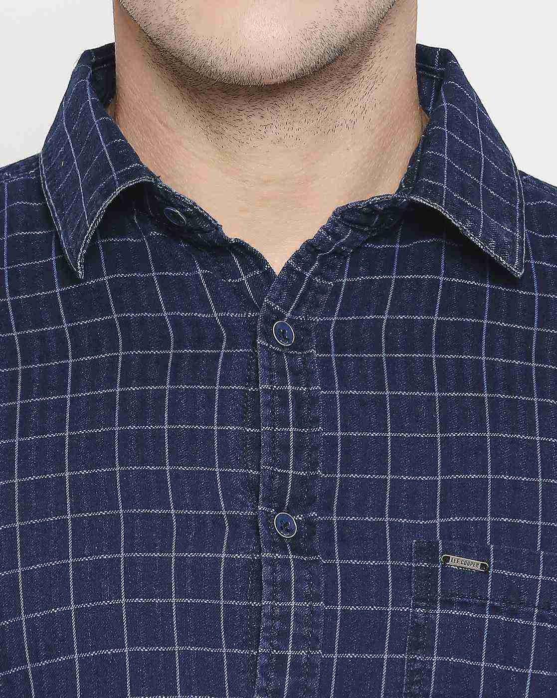 Lee Cooper | Checked Cotton Shirt with Patch Pocket|4