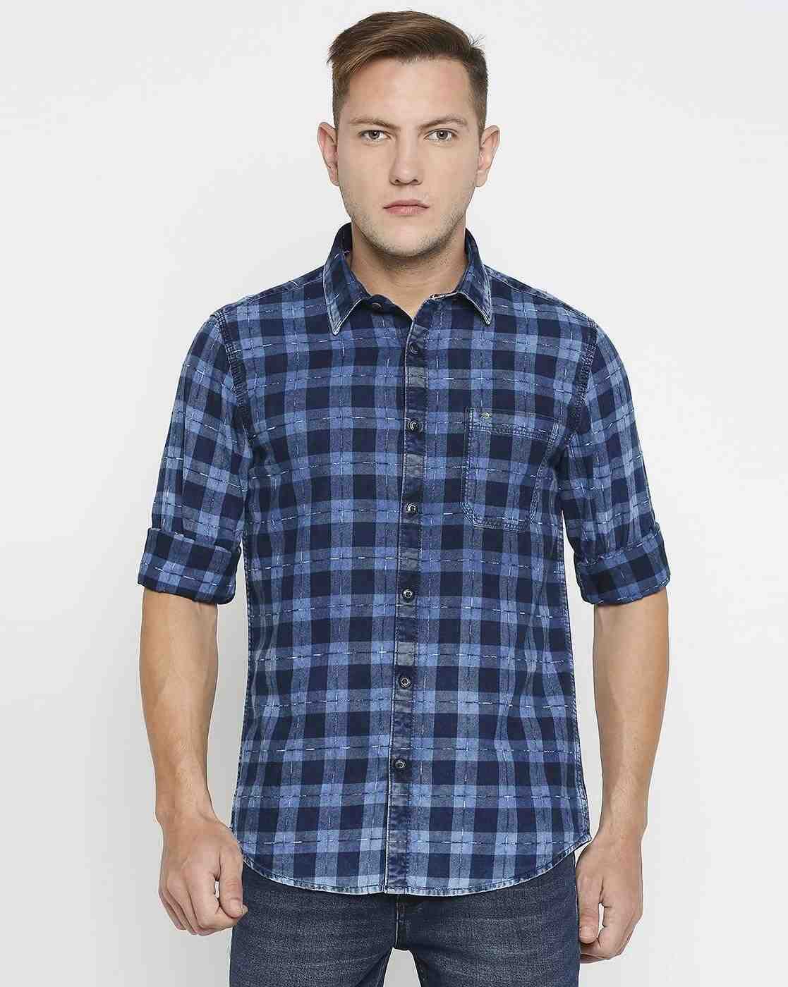 Lee Cooper | Checked Cotton Shirt with Patch Pocket|0