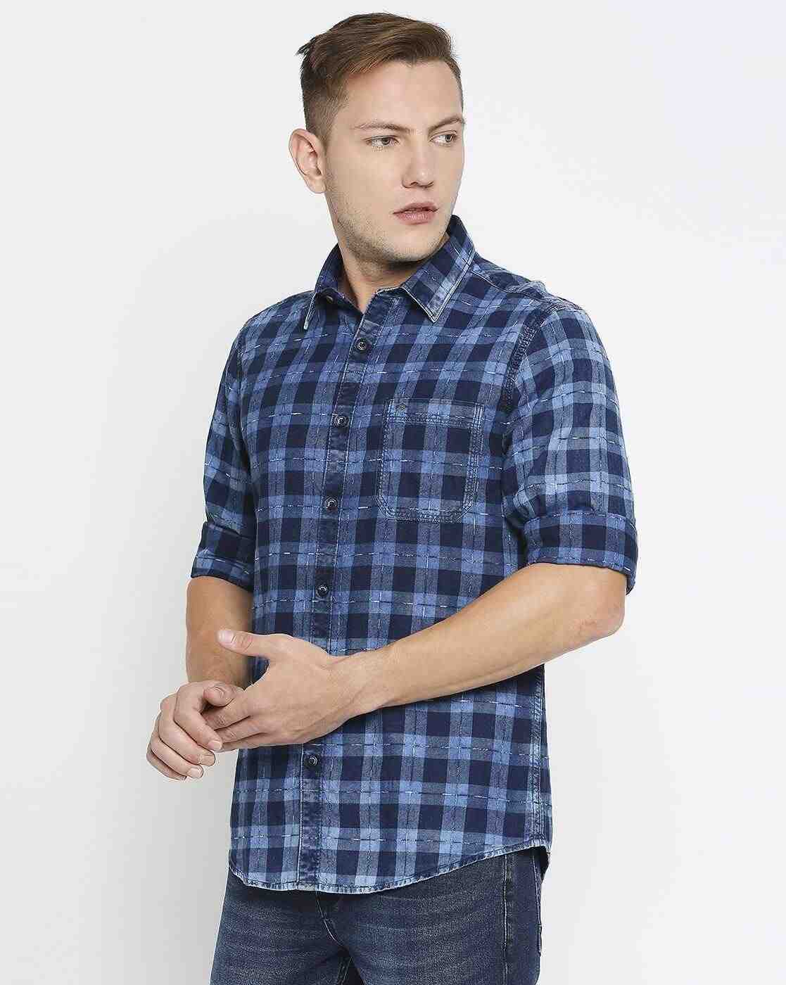 Lee Cooper | Checked Cotton Shirt with Patch Pocket|1