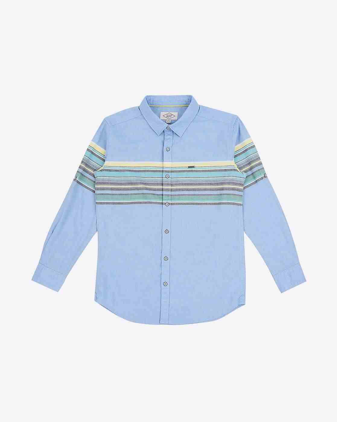 Lee Cooper | Striped Slim Fit Shirt with Curved Hemline|0
