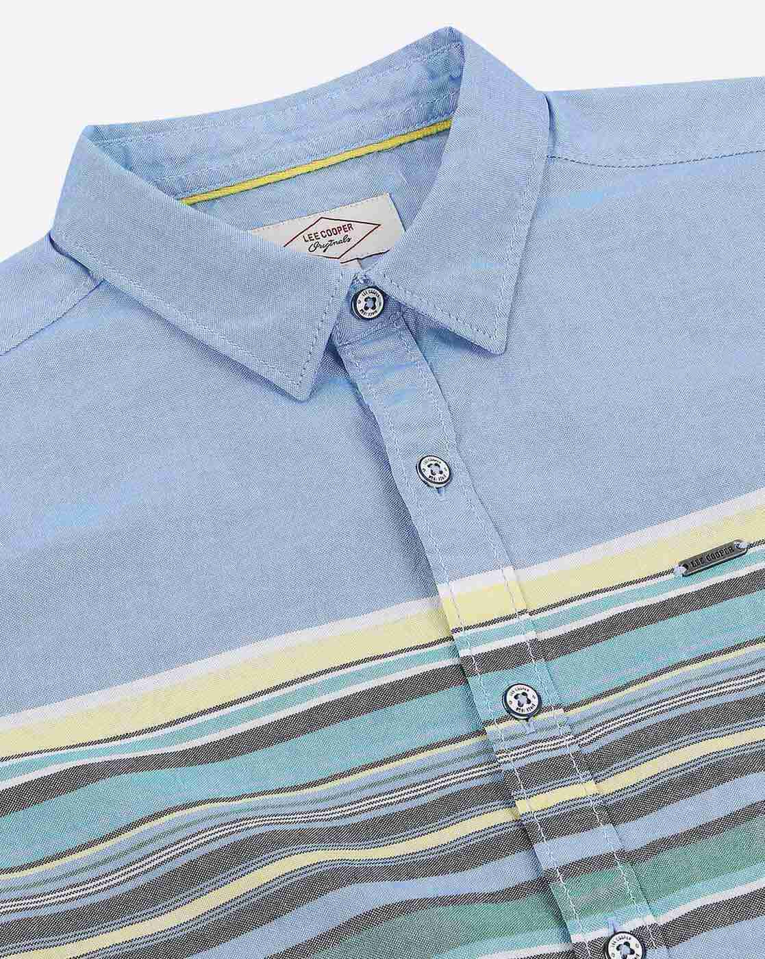 Lee Cooper | Striped Slim Fit Shirt with Curved Hemline|2