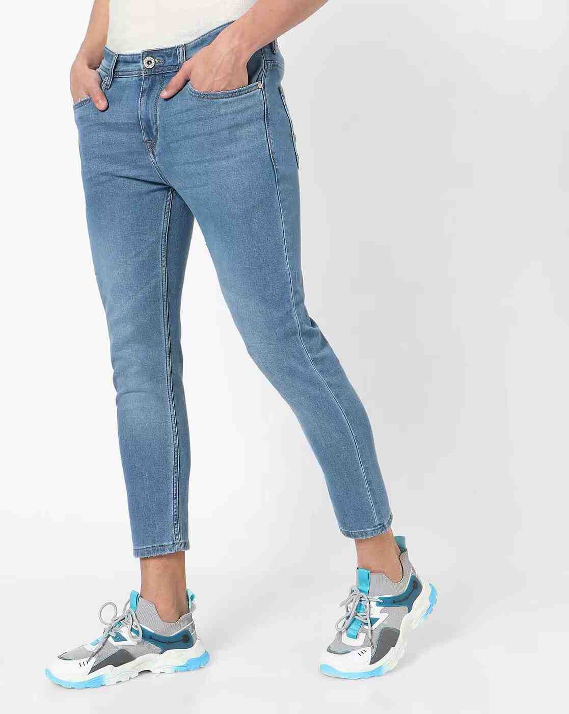Lee Cooper | Men Mid-Rise Washed Cropped Slim Fit Jeans|0