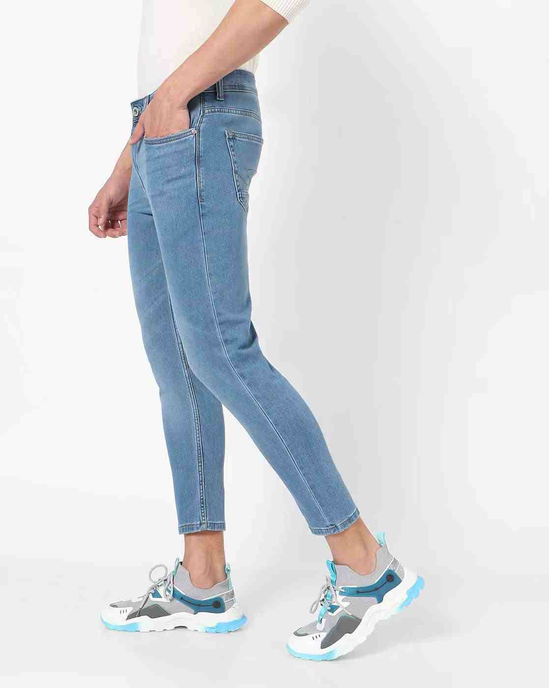 Lee Cooper | Men Mid-Rise Washed Cropped Slim Fit Jeans|1