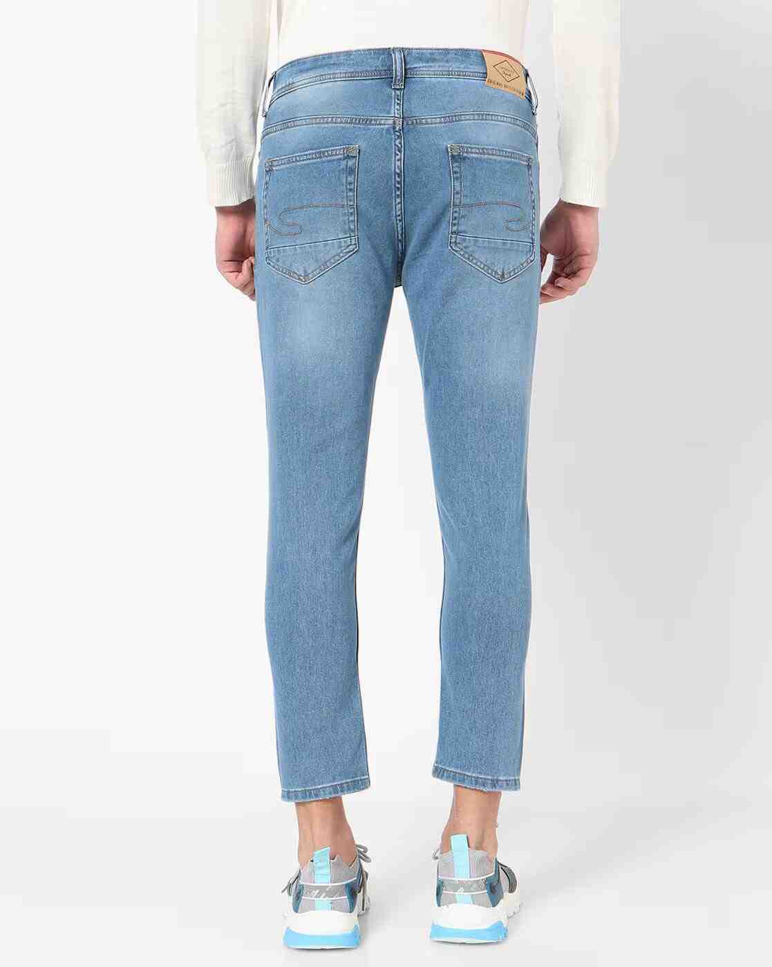 Lee Cooper | Men Mid-Rise Washed Cropped Slim Fit Jeans|2