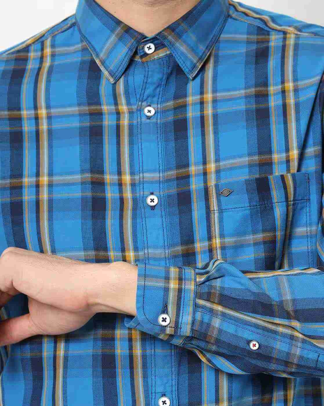 Lee Cooper | Checked Cotton Shirt with Patch Pocket|2
