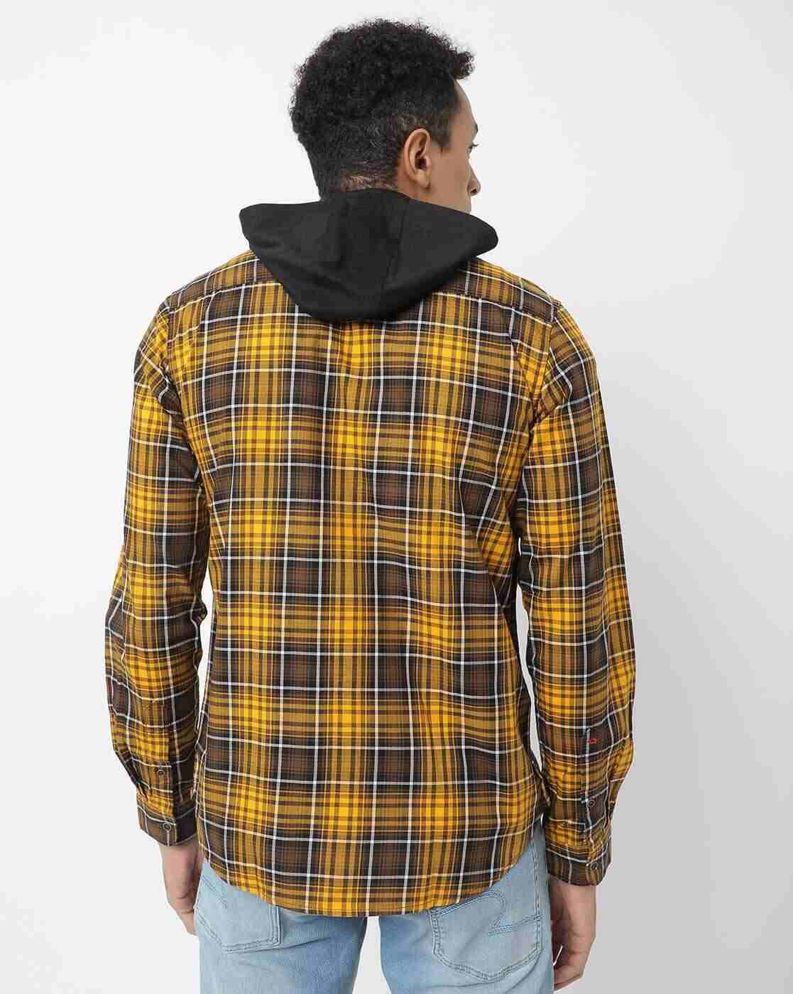 Lee Cooper | Checked Hooded Shirt with Patch Pocket|1