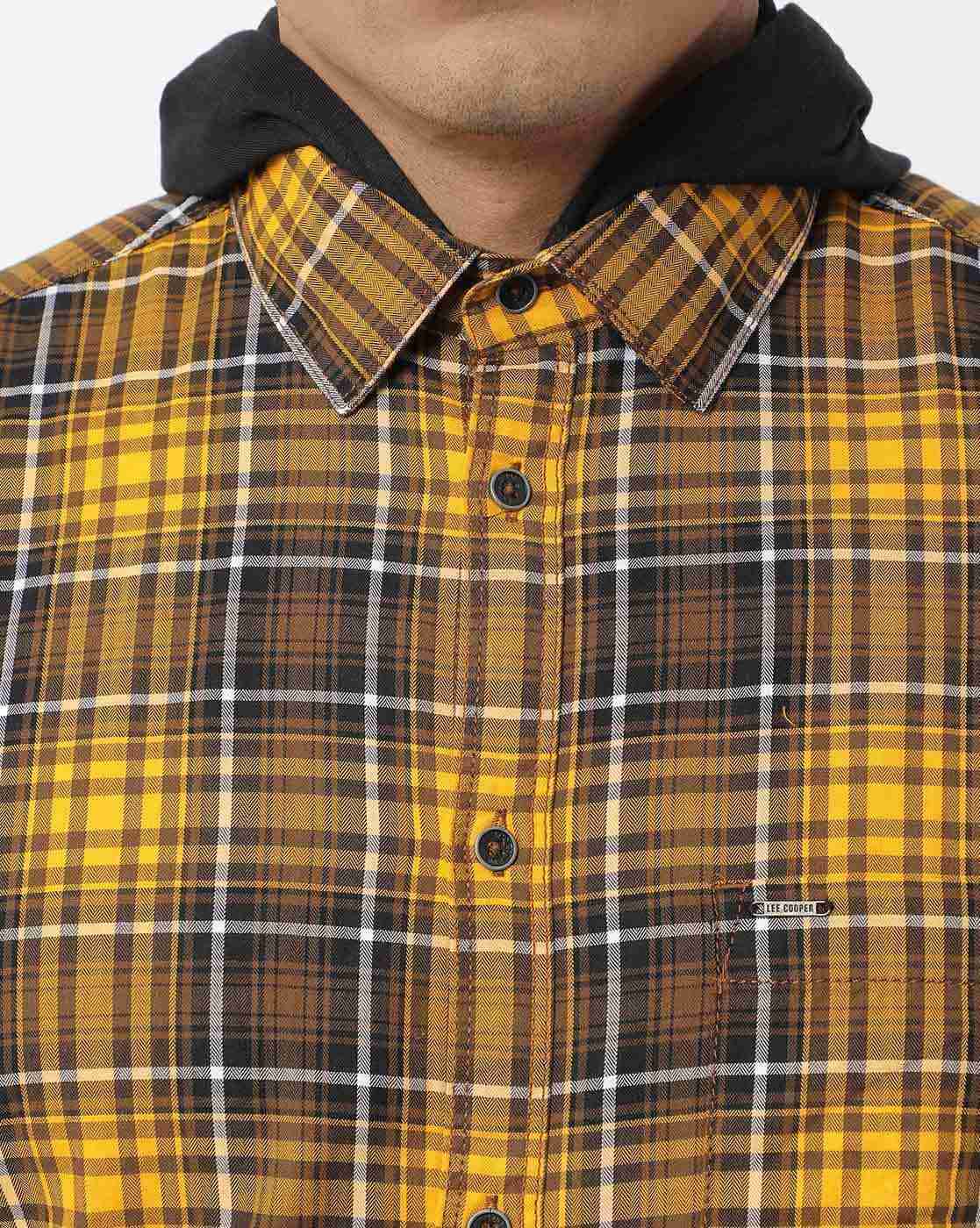 Lee Cooper | Checked Hooded Shirt with Patch Pocket|3