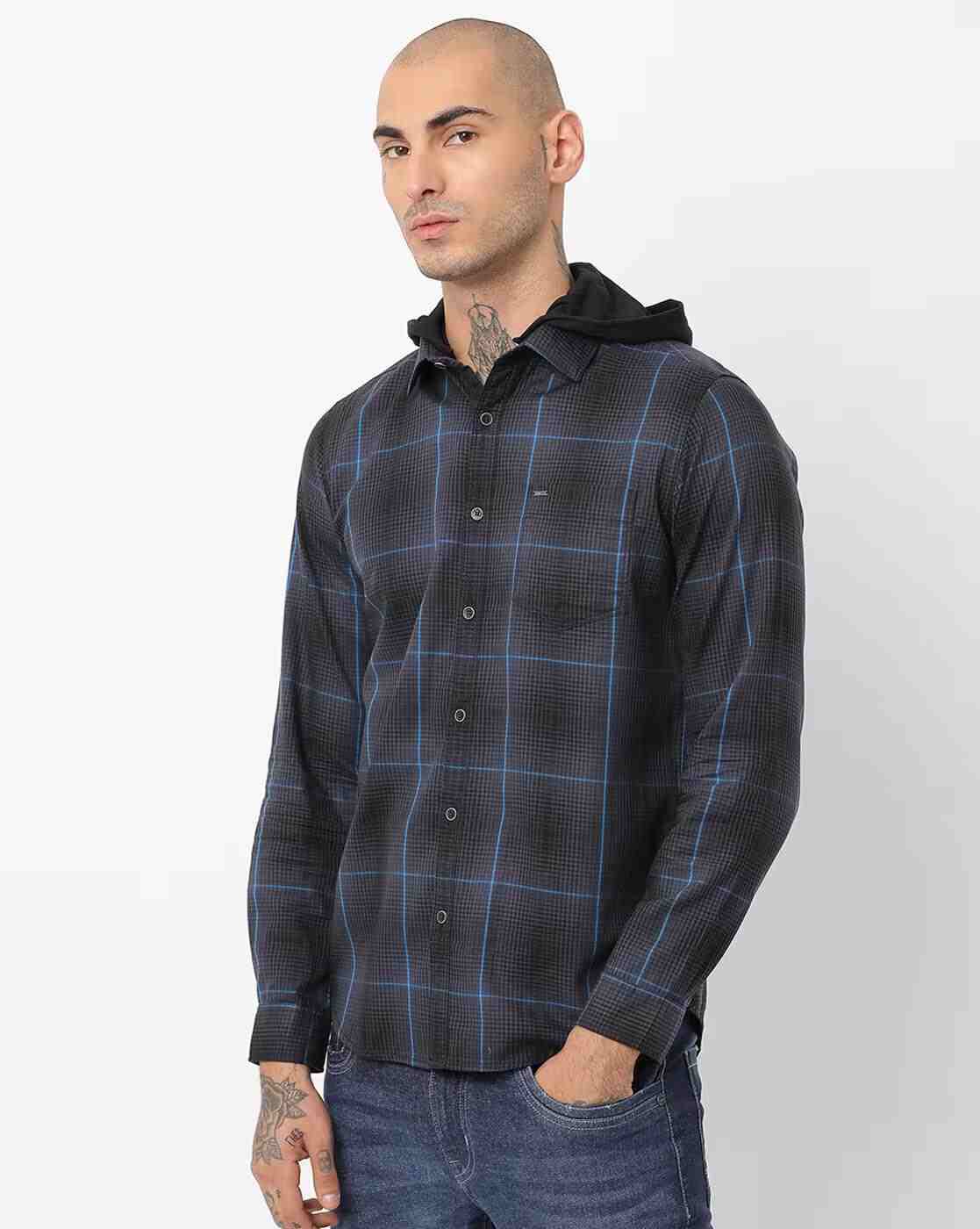 Lee Cooper | Checked Hooded Shirt with Patch Pocket|0