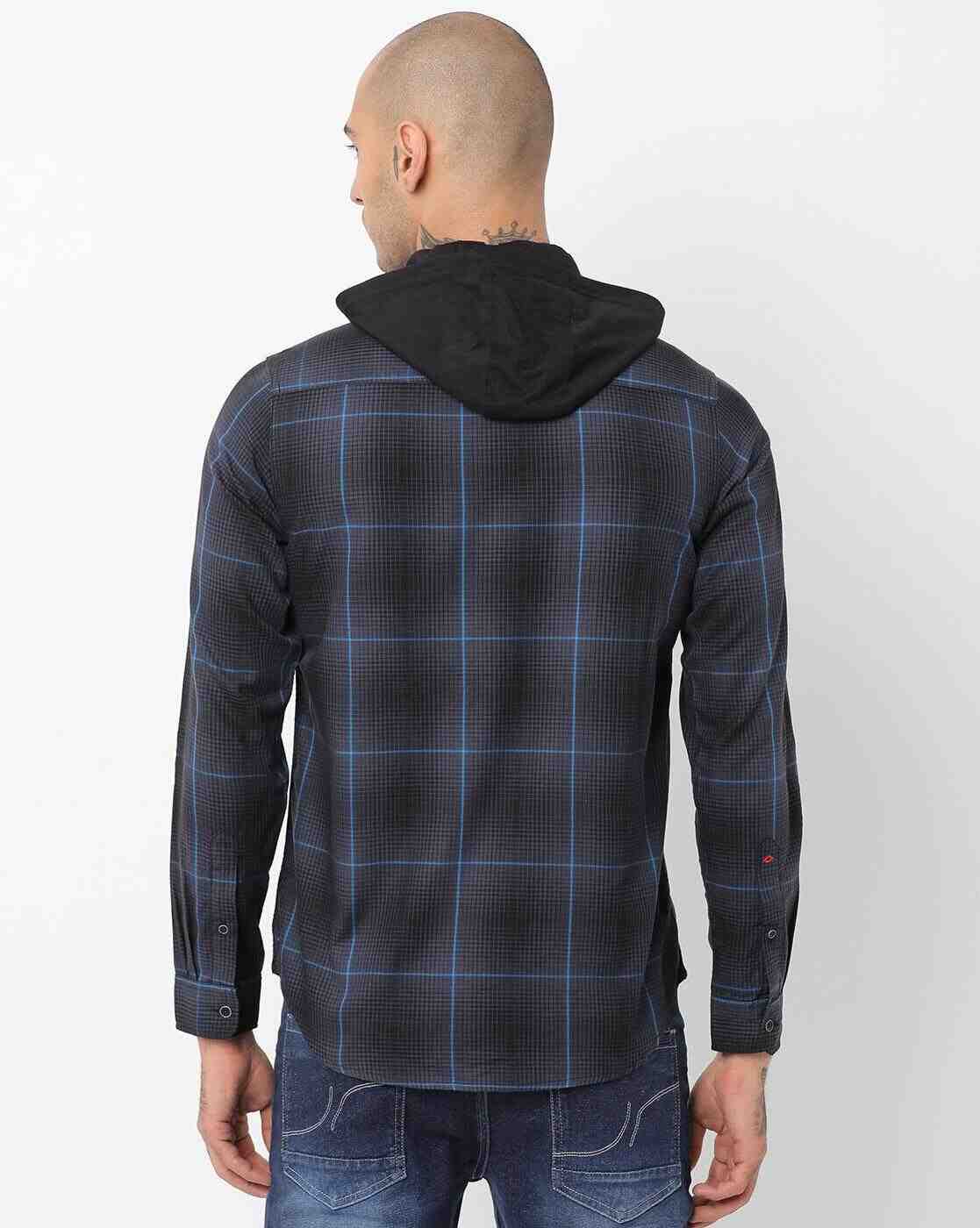 Lee Cooper | Checked Hooded Shirt with Patch Pocket|1
