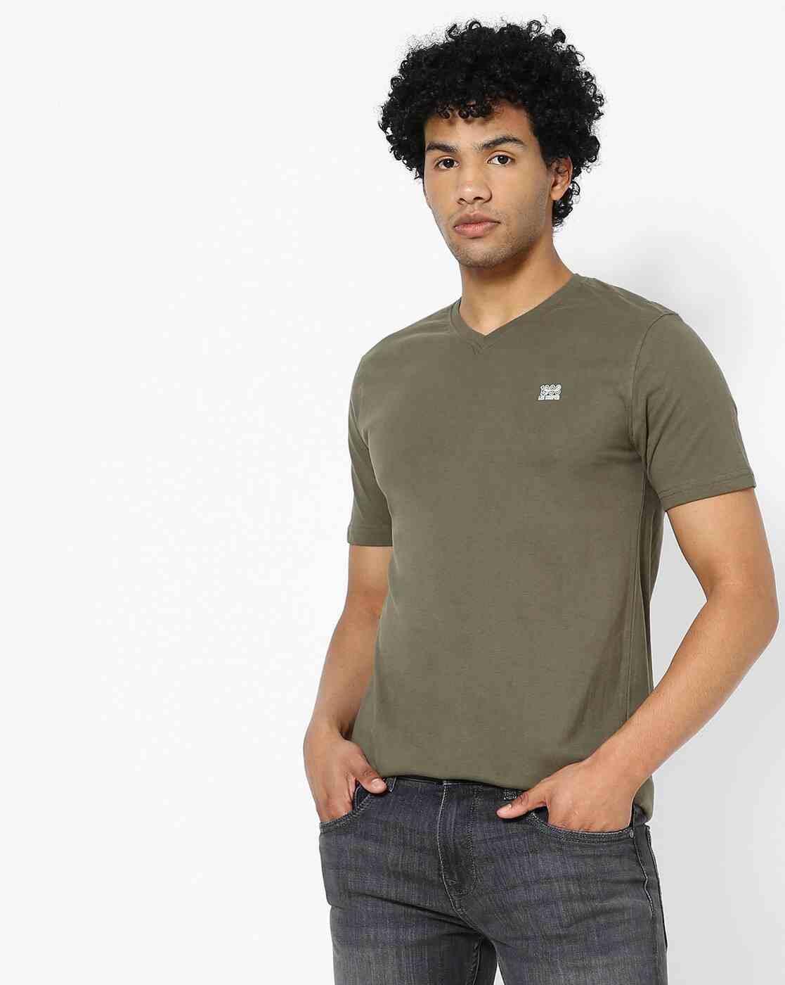 Regular Fit V-neck T-Shirt with Brand Print