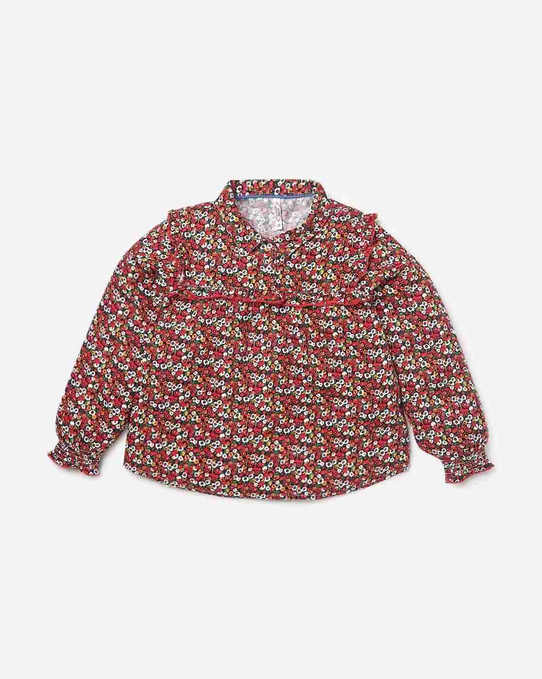 Lee Cooper | Floral Print Round-Neck Top with Ruffles|0