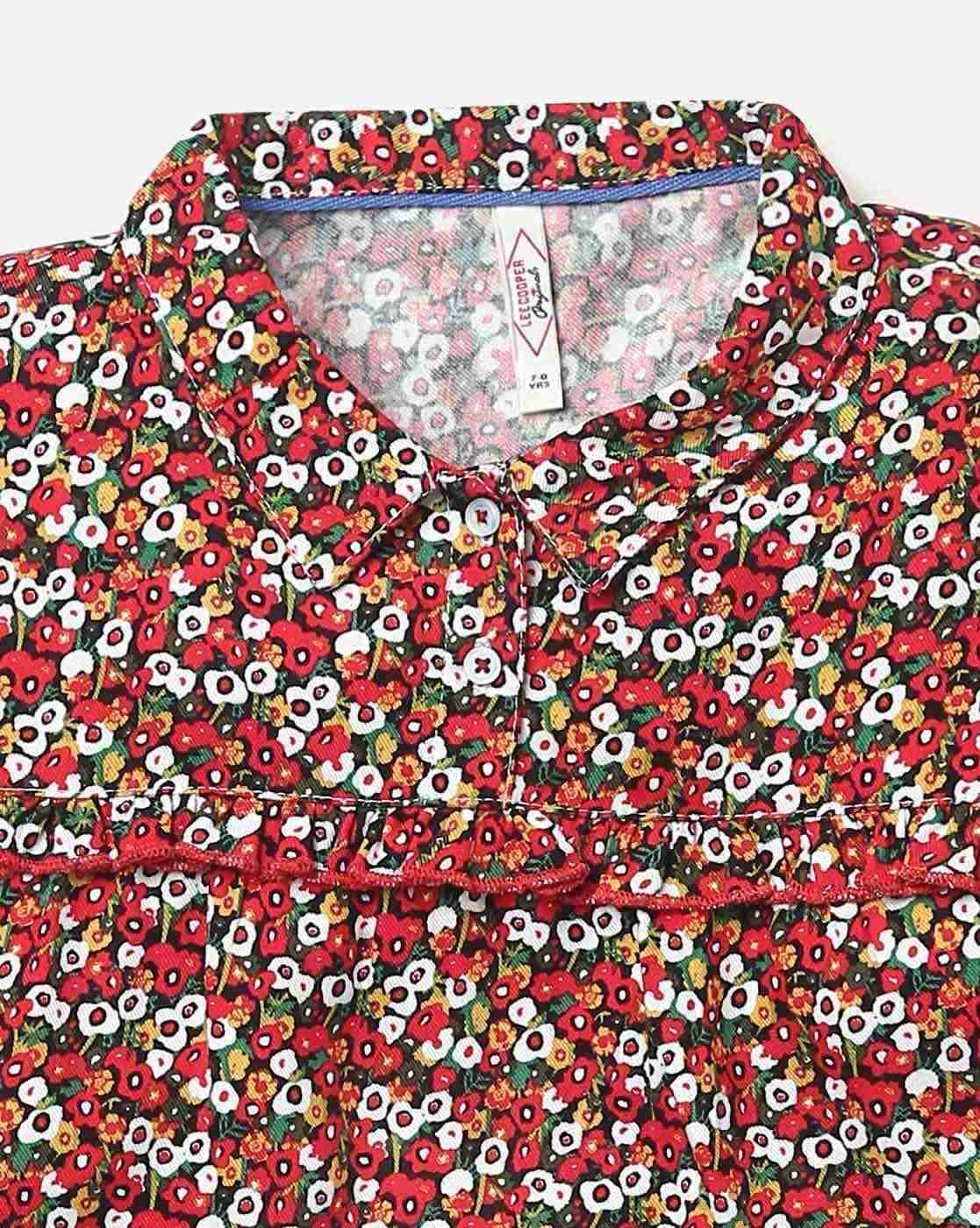 Lee Cooper | Floral Print Round-Neck Top with Ruffles|2
