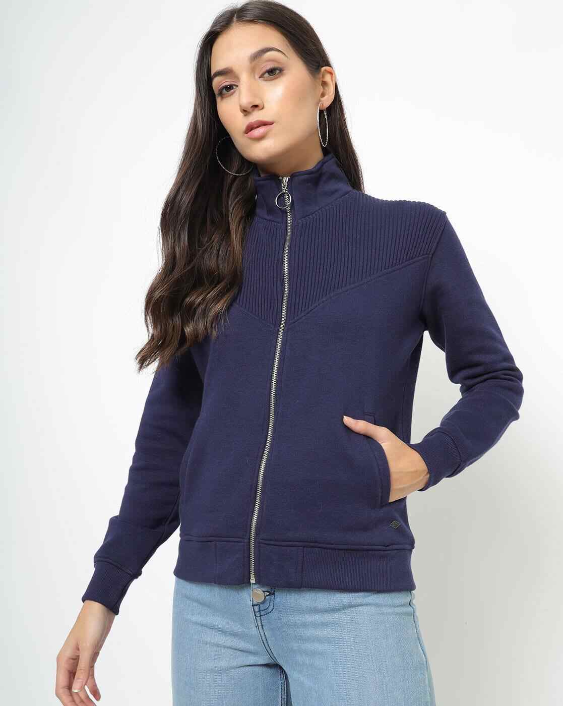 Lee Cooper | Ribbed High-Neck Zip-Front Sweatshirt with Pockets|0