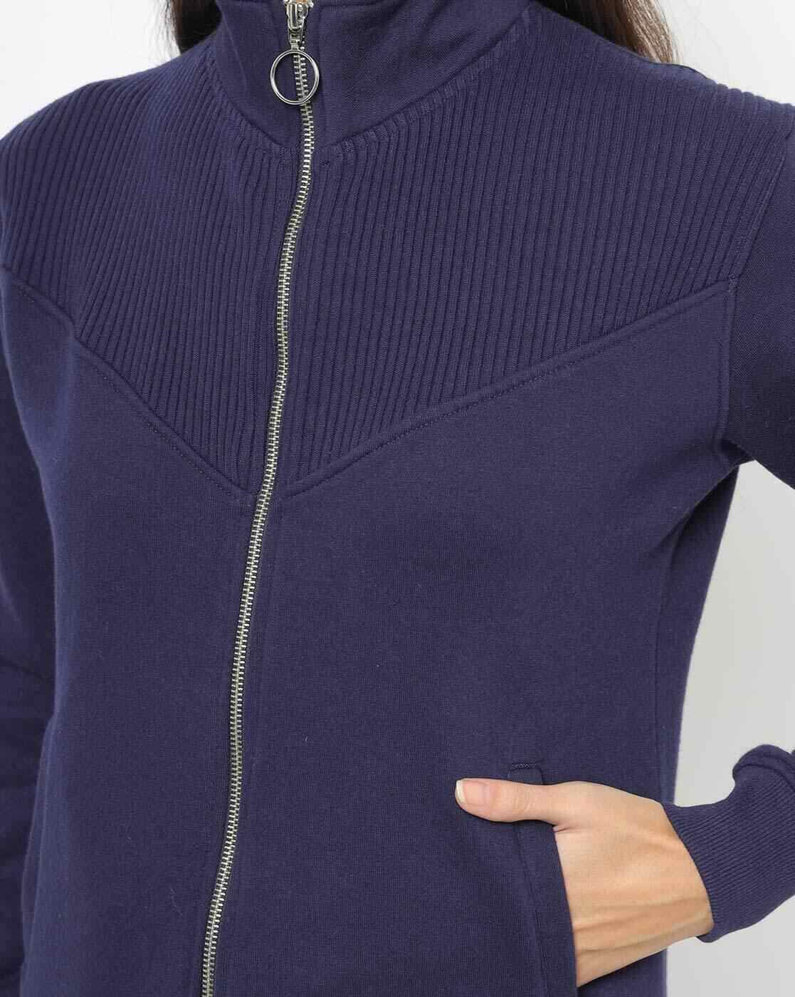 Lee Cooper | Ribbed High-Neck Zip-Front Sweatshirt with Pockets|2