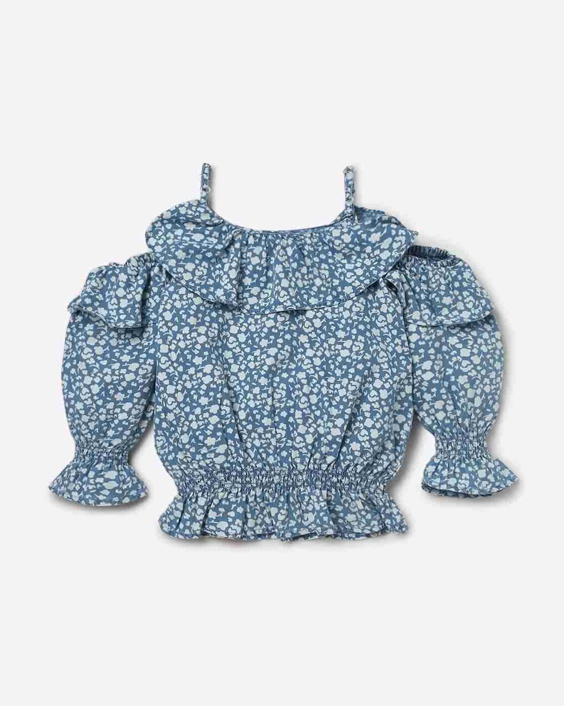 Lee Cooper | Floral Print Cold-Shoulder Top with Bishop Sleeves|1