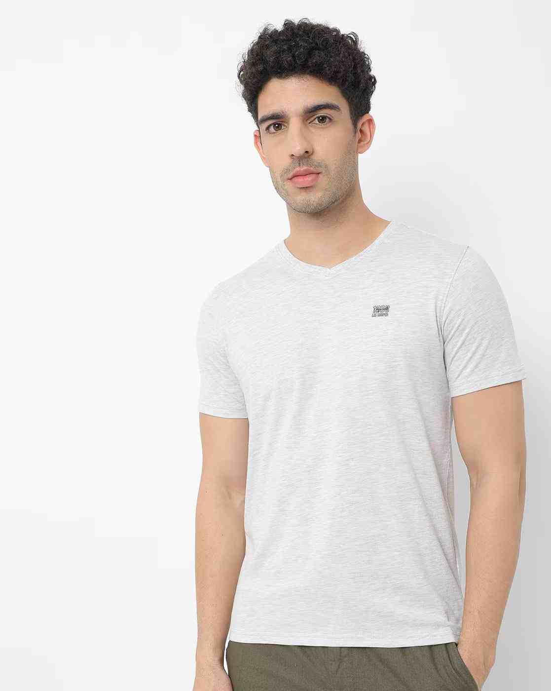 Regular Fit Brand Print V-neck T-Shirt