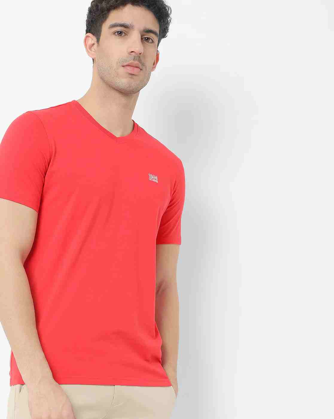 Regular Fit Brand Print V-neck T-Shirt