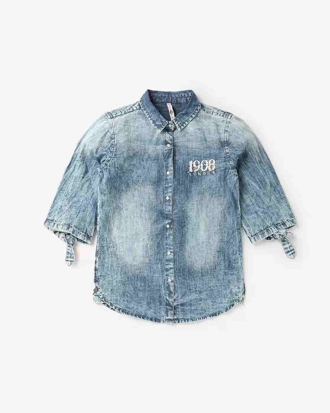 Lee Cooper | Washed Denim Shirt with Knotted Sleeves|0