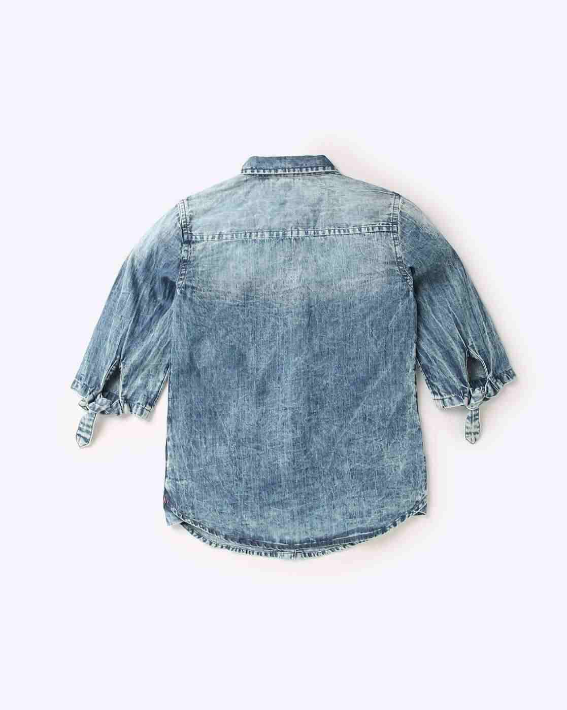 Lee Cooper | Washed Denim Shirt with Knotted Sleeves|1