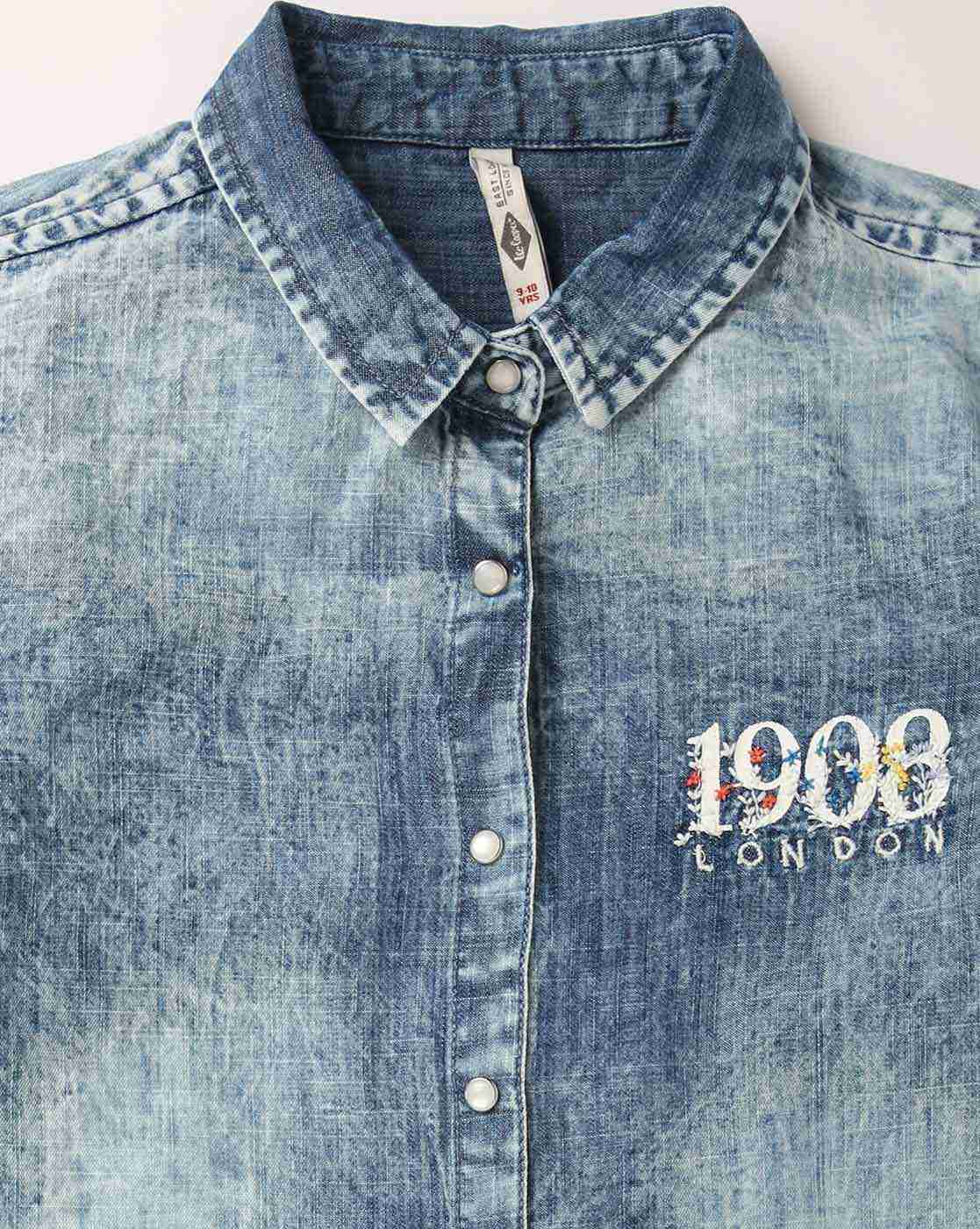 Lee Cooper | Washed Denim Shirt with Knotted Sleeves|2